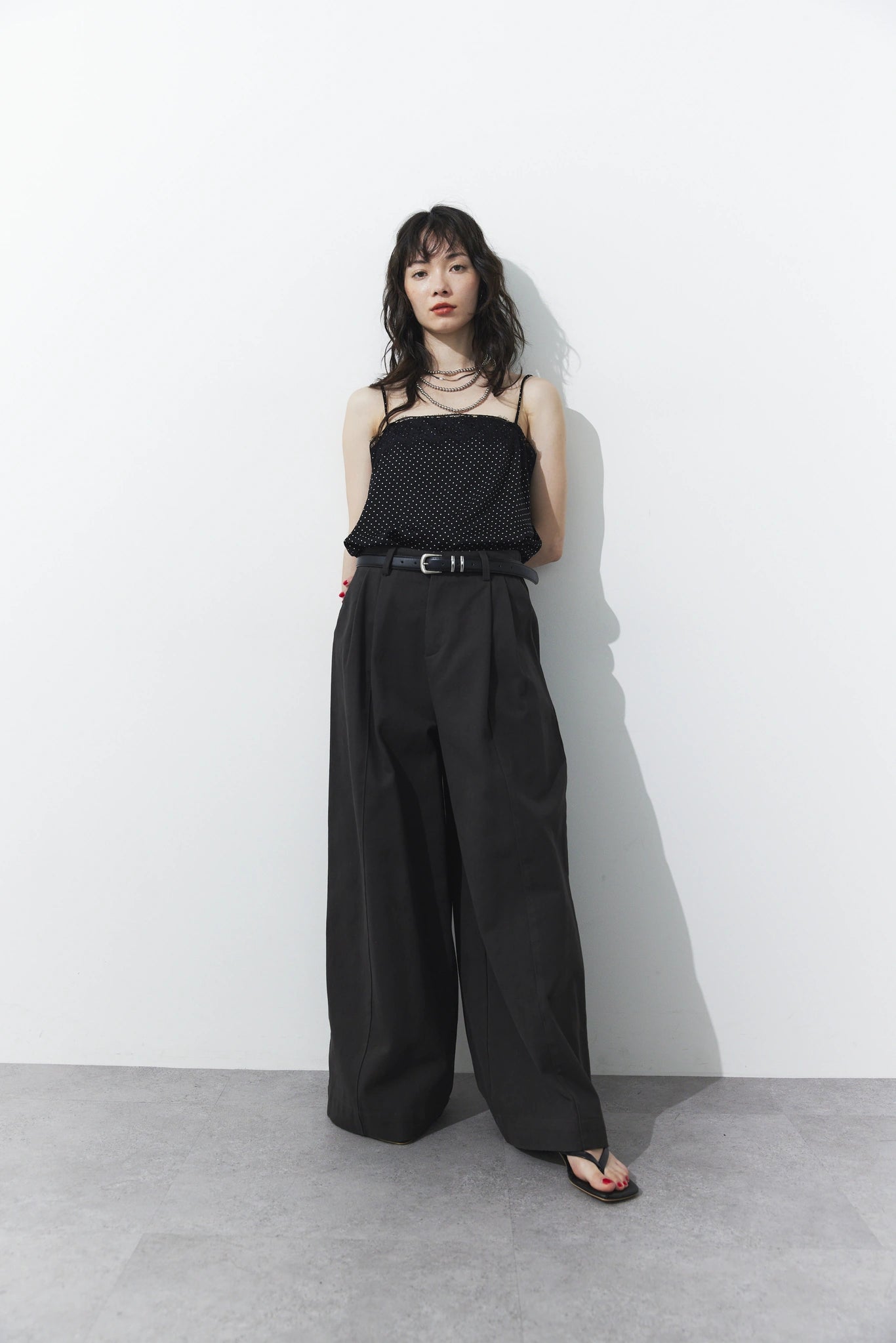 Tucked wide pants