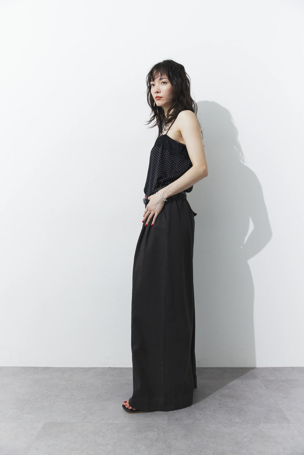 Tucked wide pants