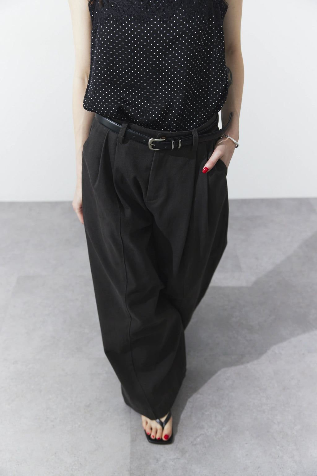 Tucked wide pants