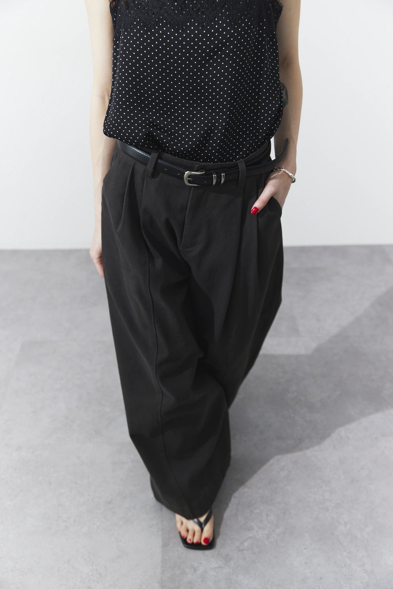 Tucked wide pants
