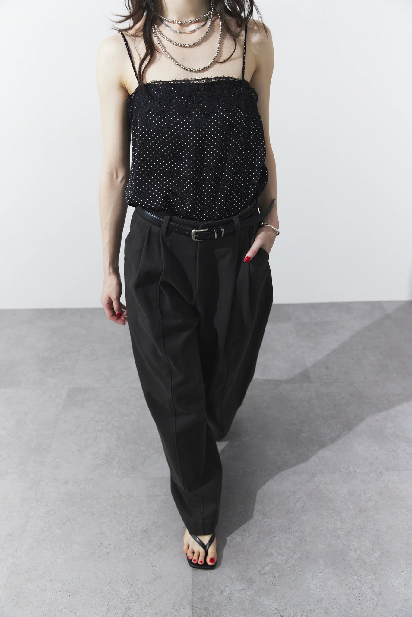 Tucked wide pants