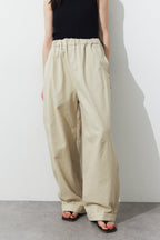 Cotton roll-up curved pants