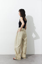 Cotton roll-up curved pants