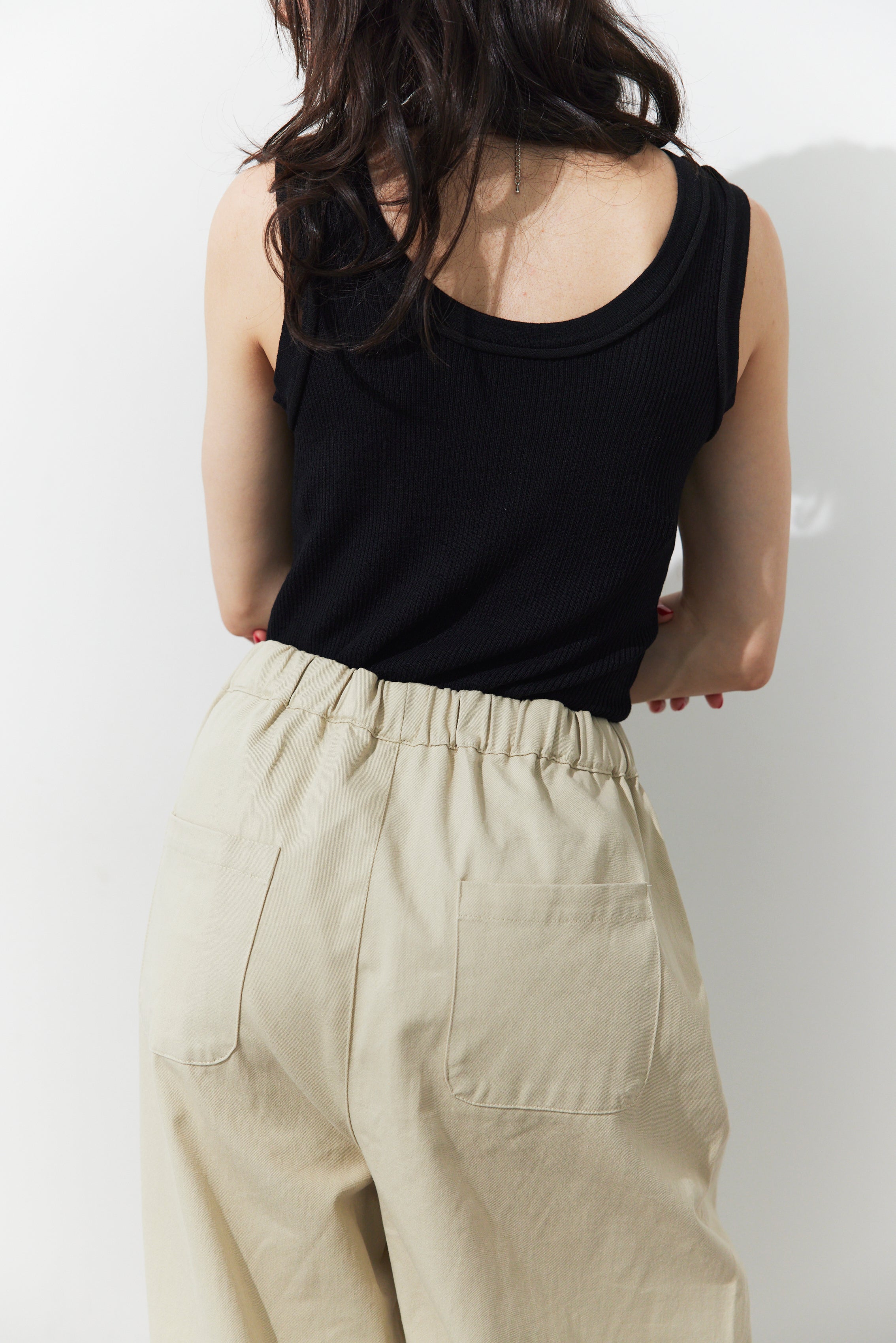 Cotton roll-up curved pants