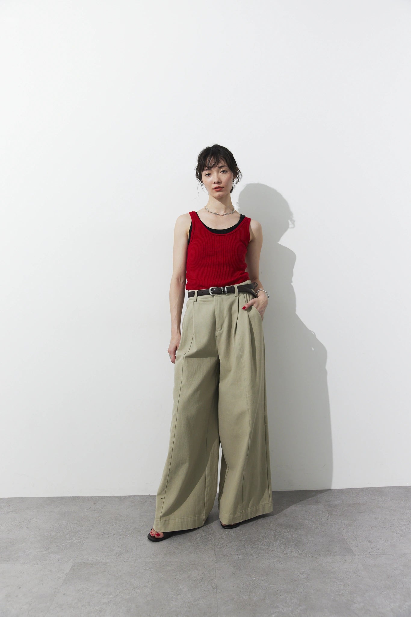 Tucked wide pants