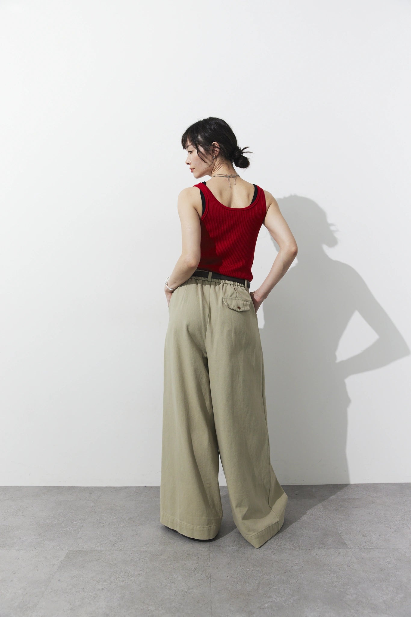 Tucked wide pants