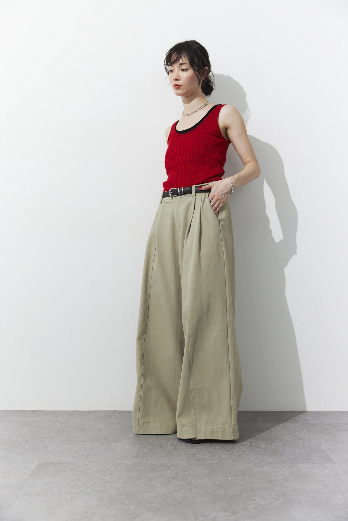 Tucked wide pants