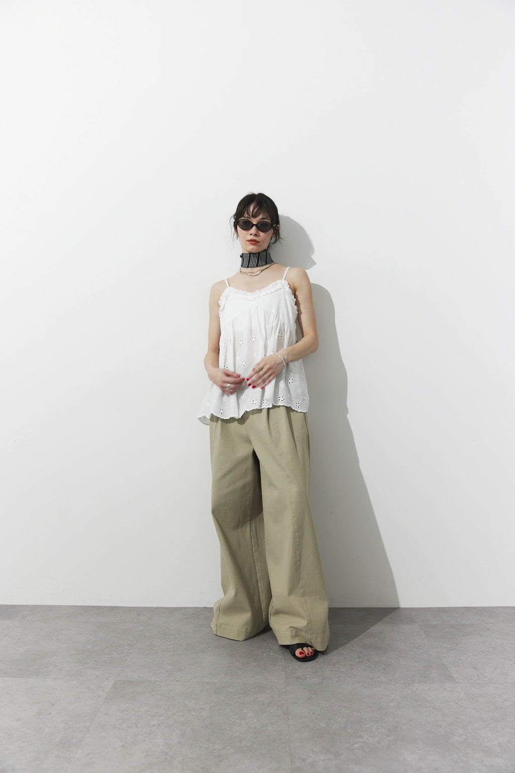 Tucked wide pants