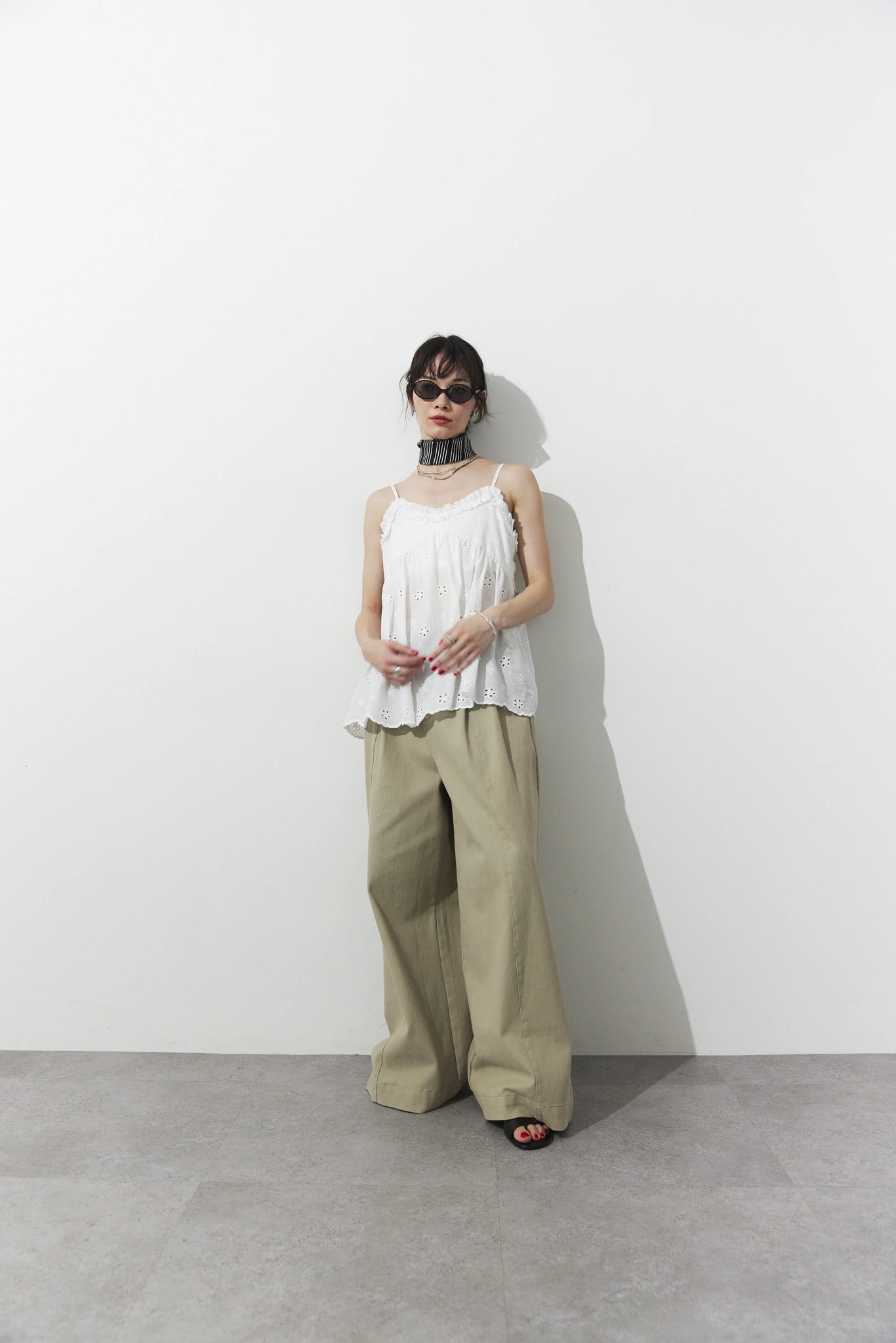 Tucked wide pants
