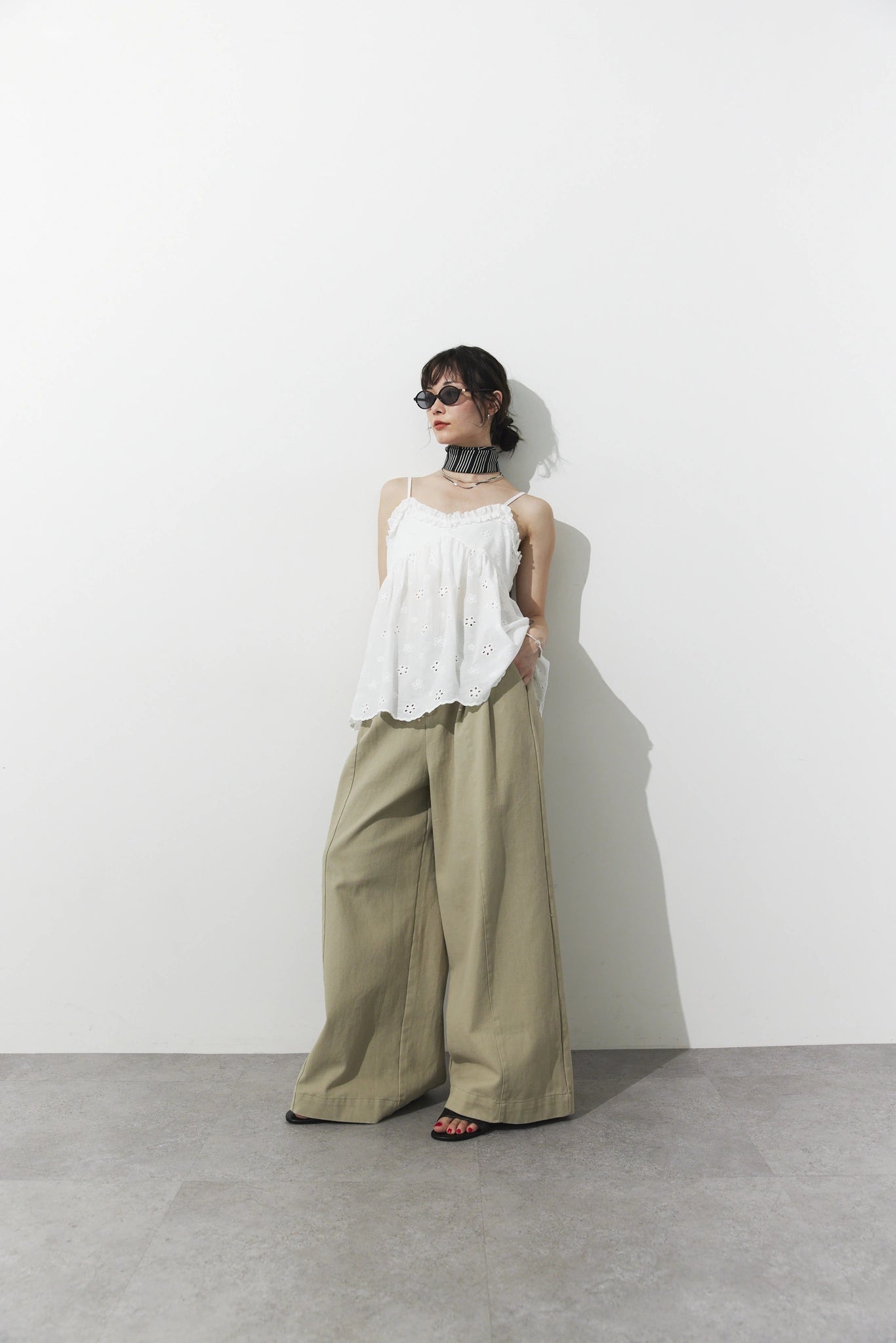 Tucked wide pants