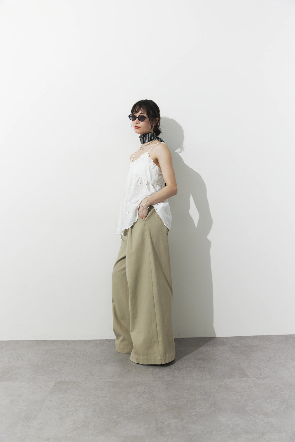 Tucked wide pants