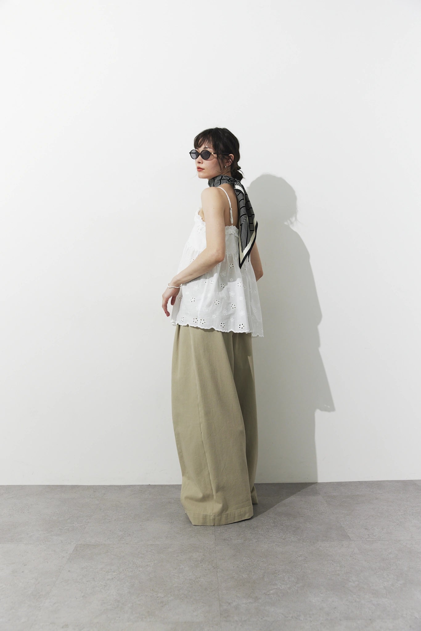 Tucked wide pants