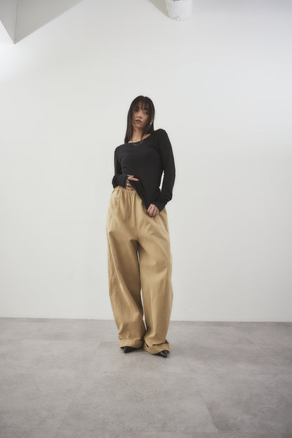 Cotton roll-up curved pants