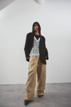 Cotton roll-up curved pants