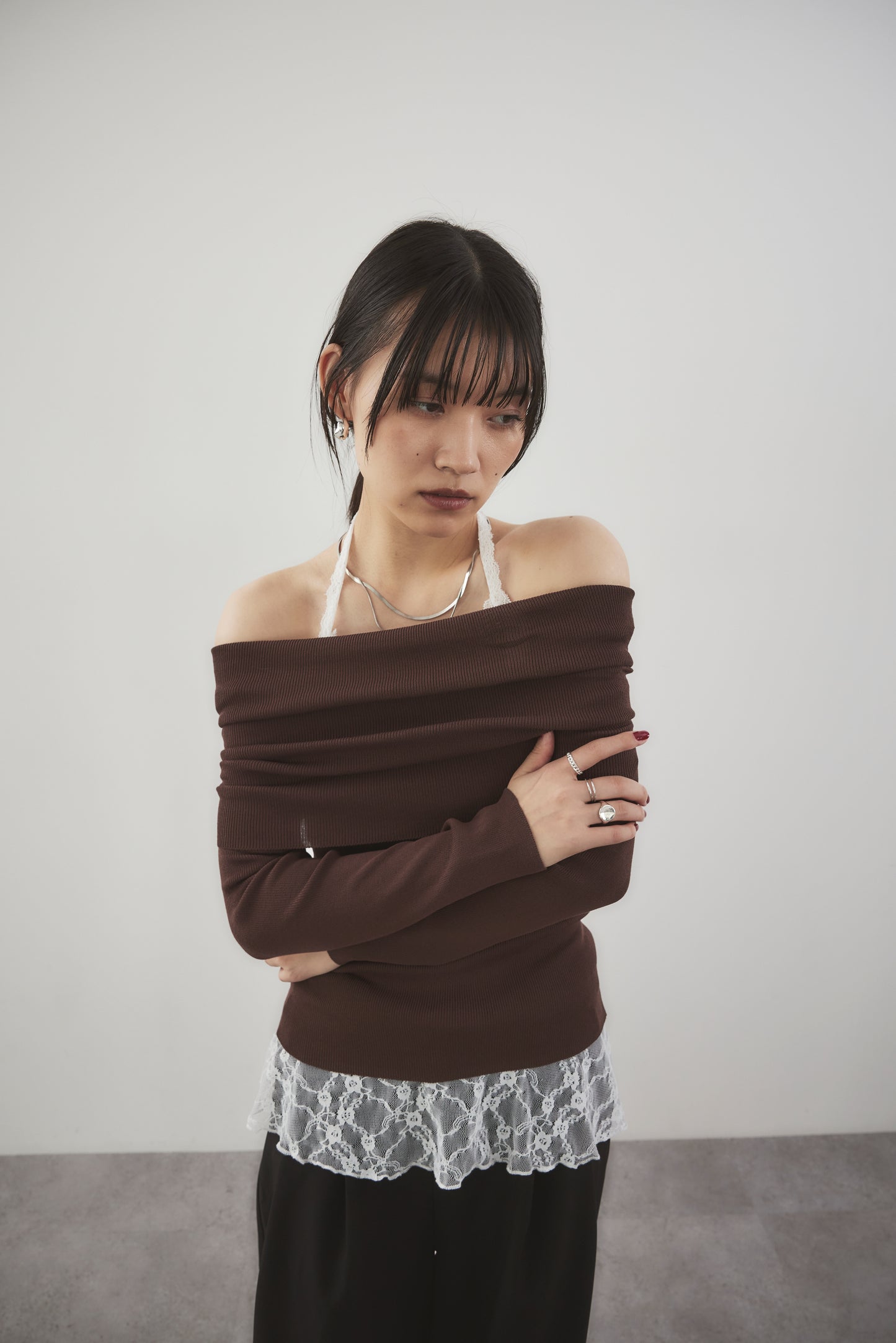 Off-shoulder knit tops