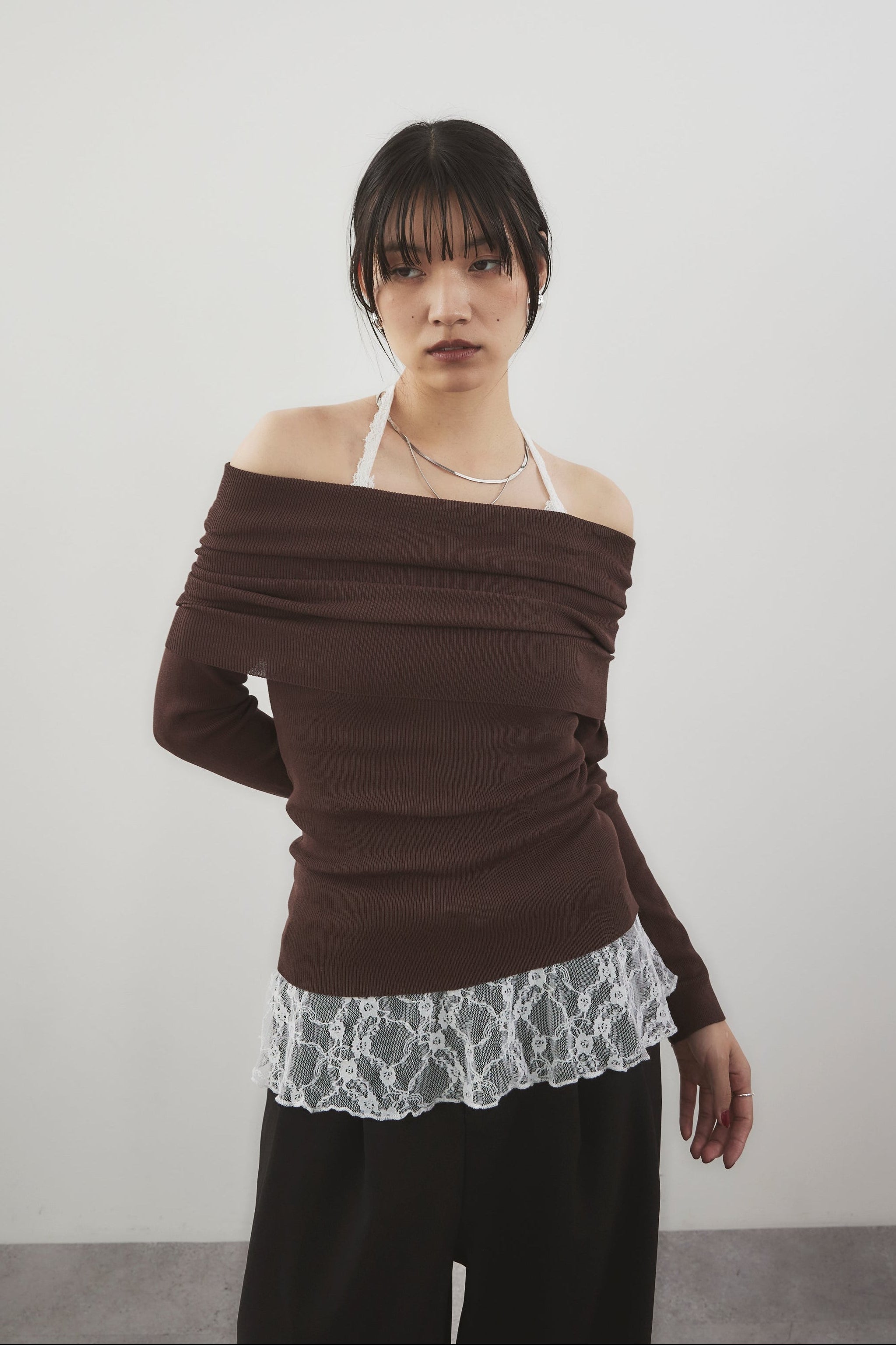 Off-shoulder knit tops