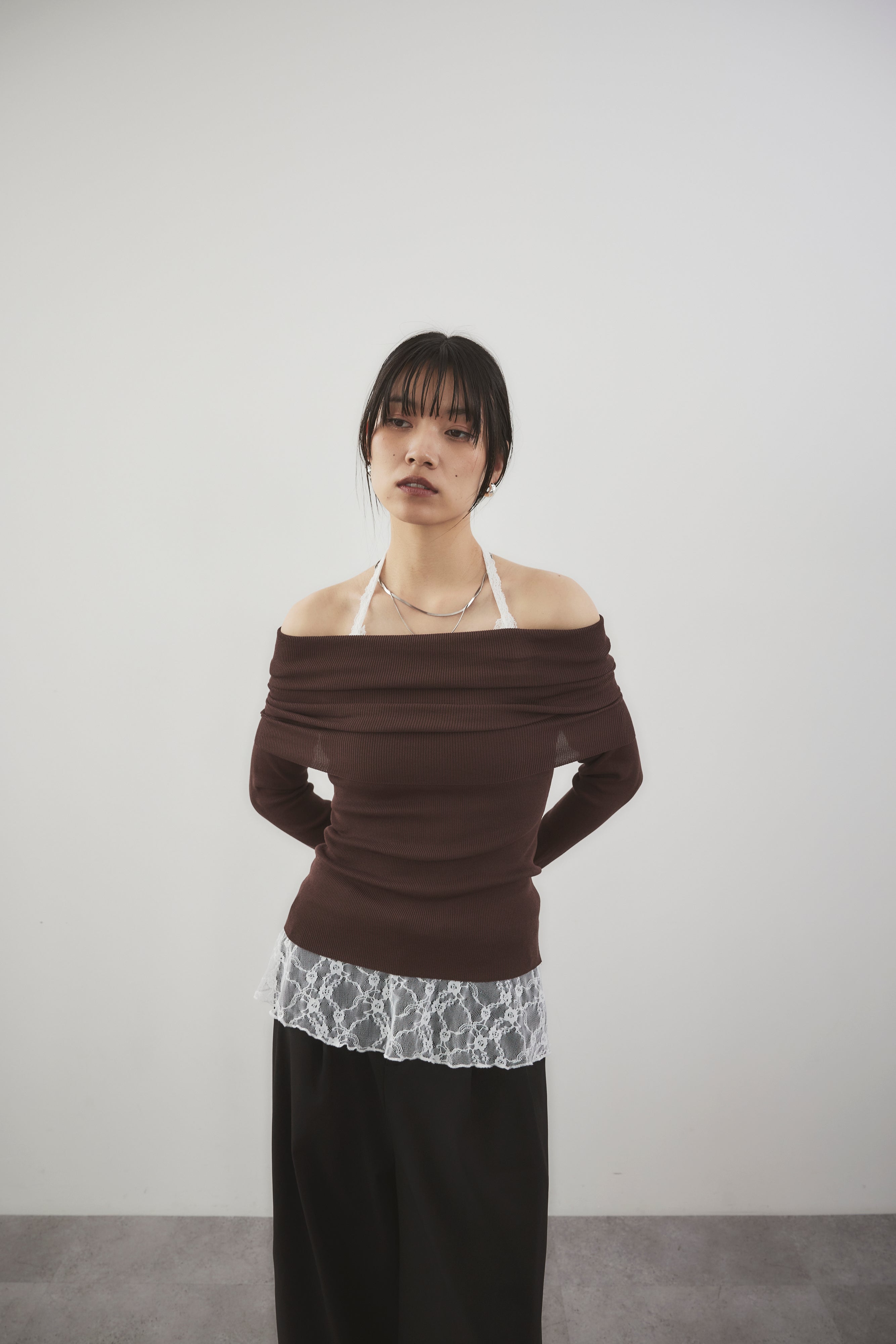 Off-shoulder knit tops