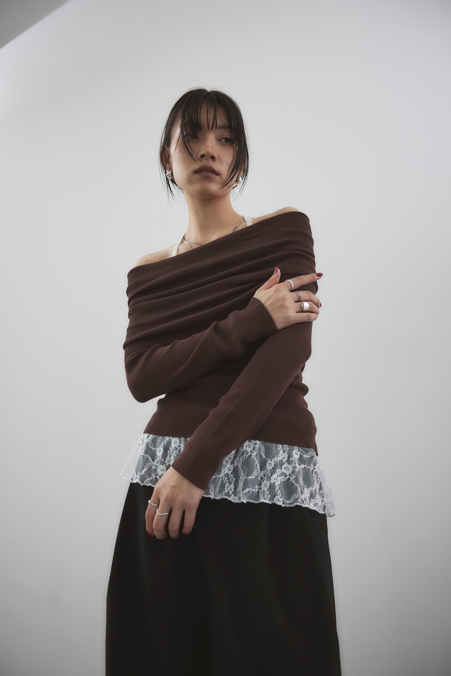 Off-shoulder knit tops