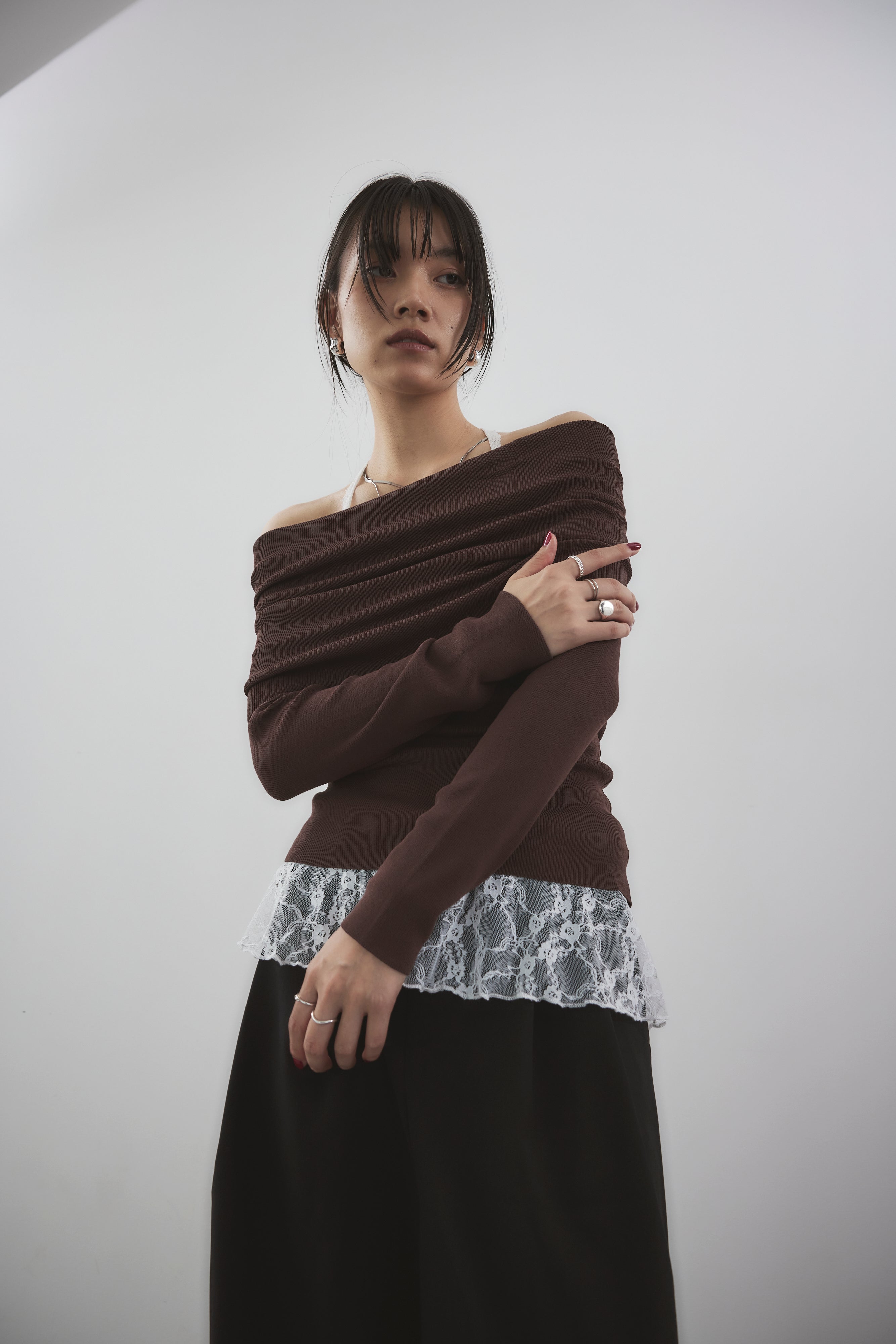 Off-shoulder knit tops