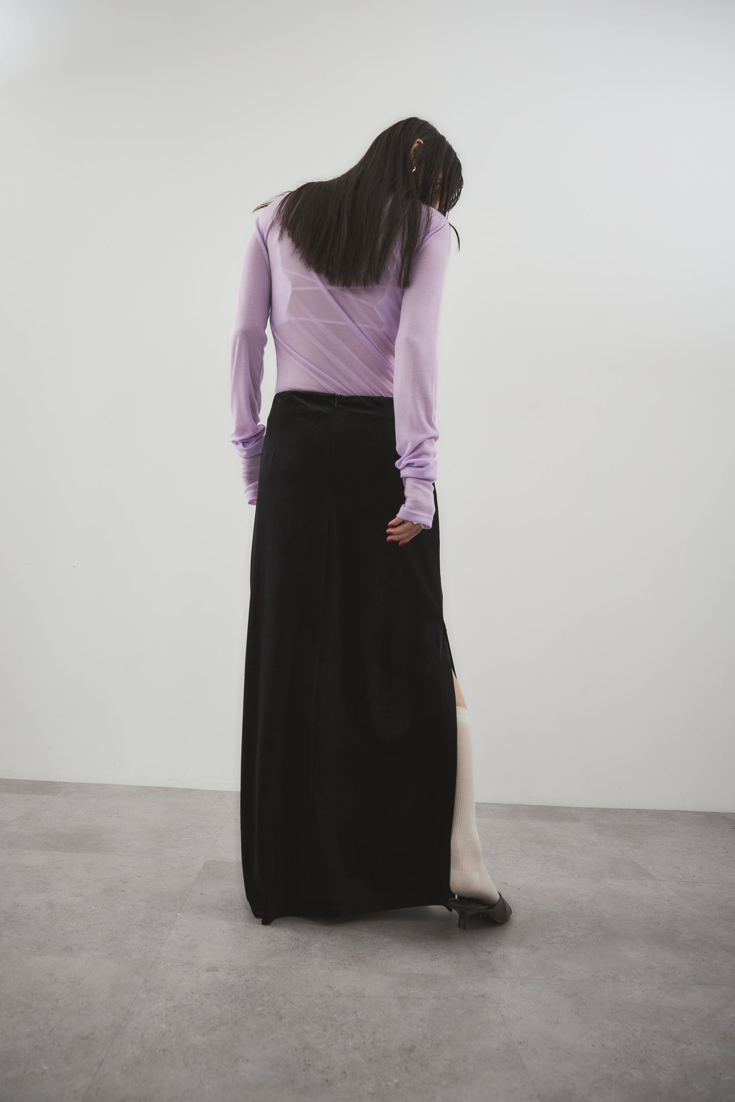 Side vent velour long skirt