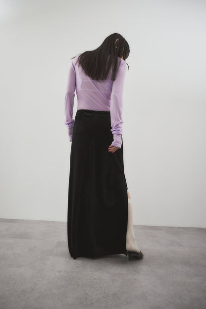 Side vent velour long skirt