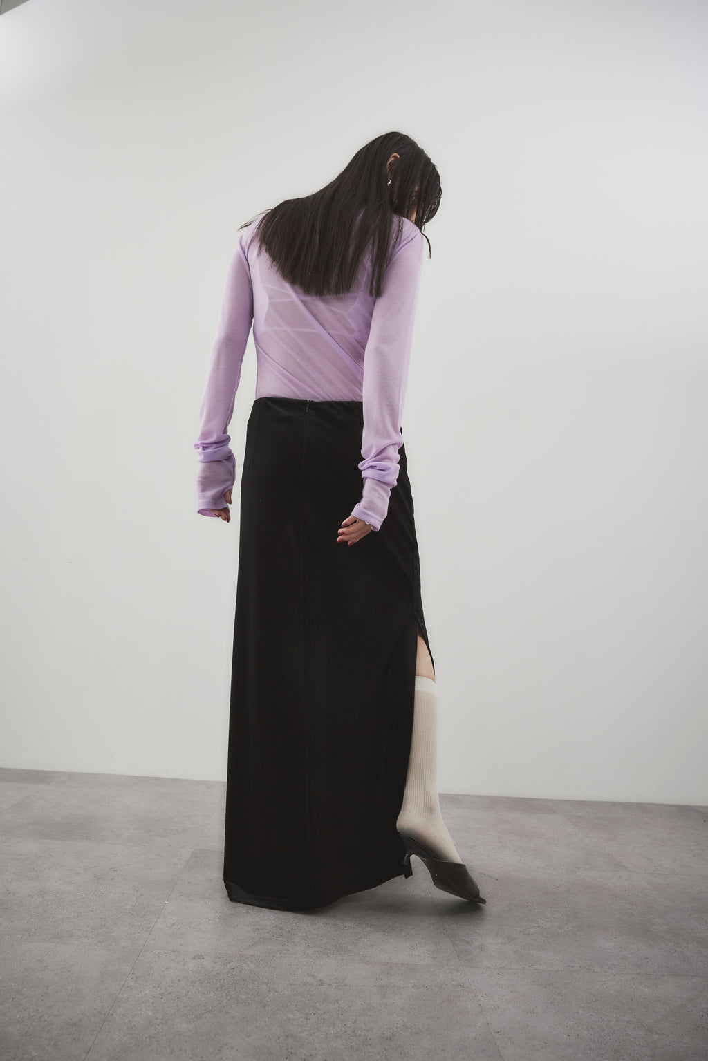 Side vent velour long skirt