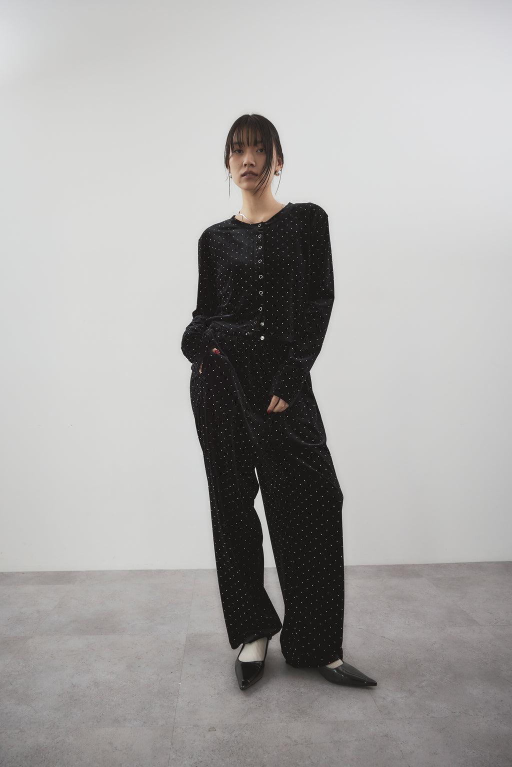 Shiny dot velour cardigan