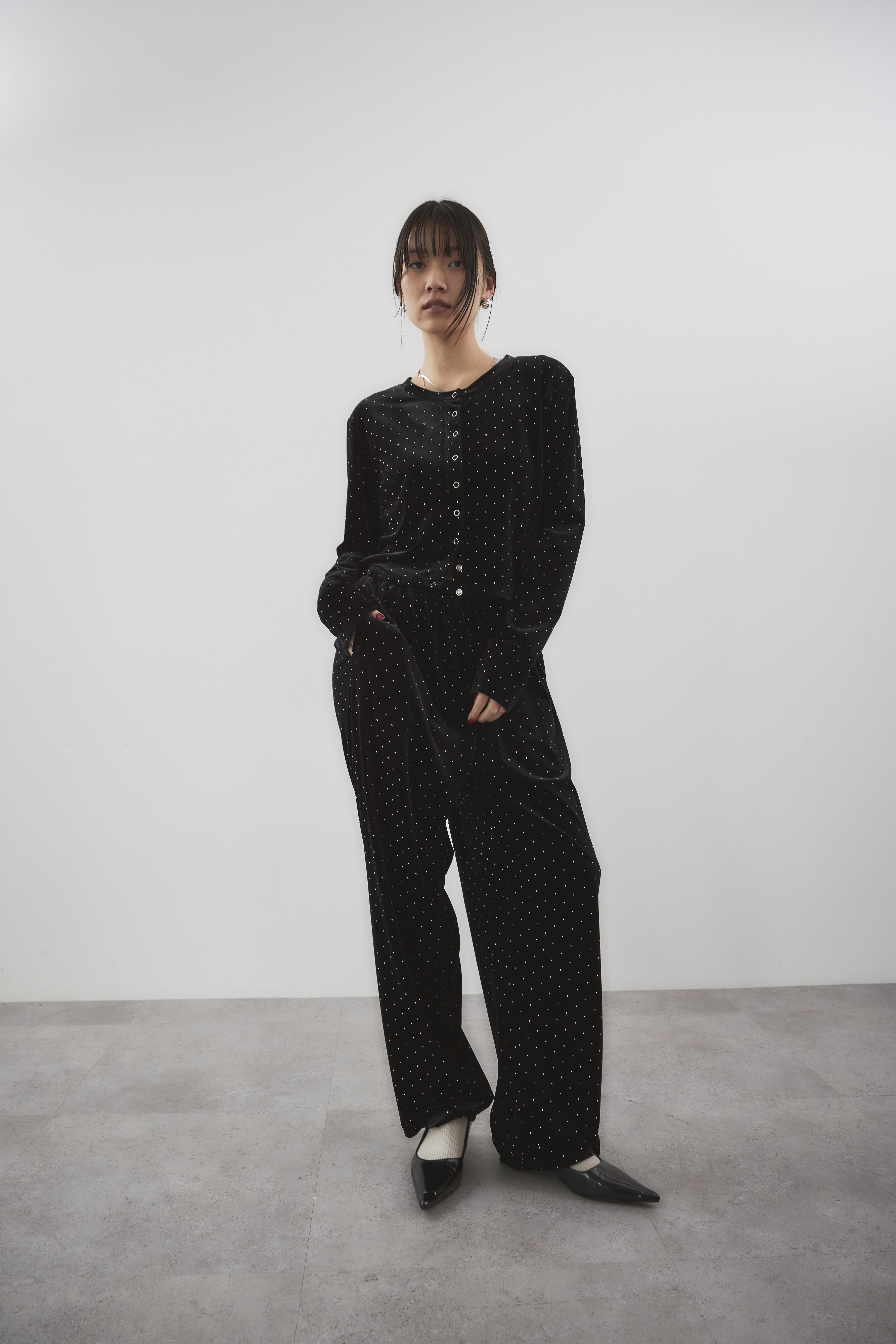 Shiny dot velour cardigan