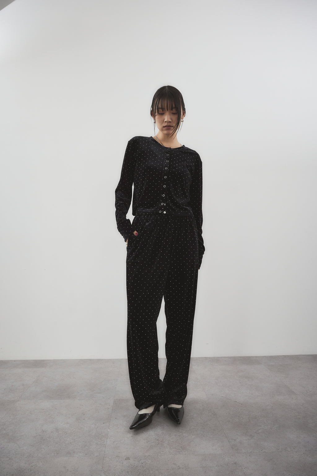 Shiny dot velour cardigan
