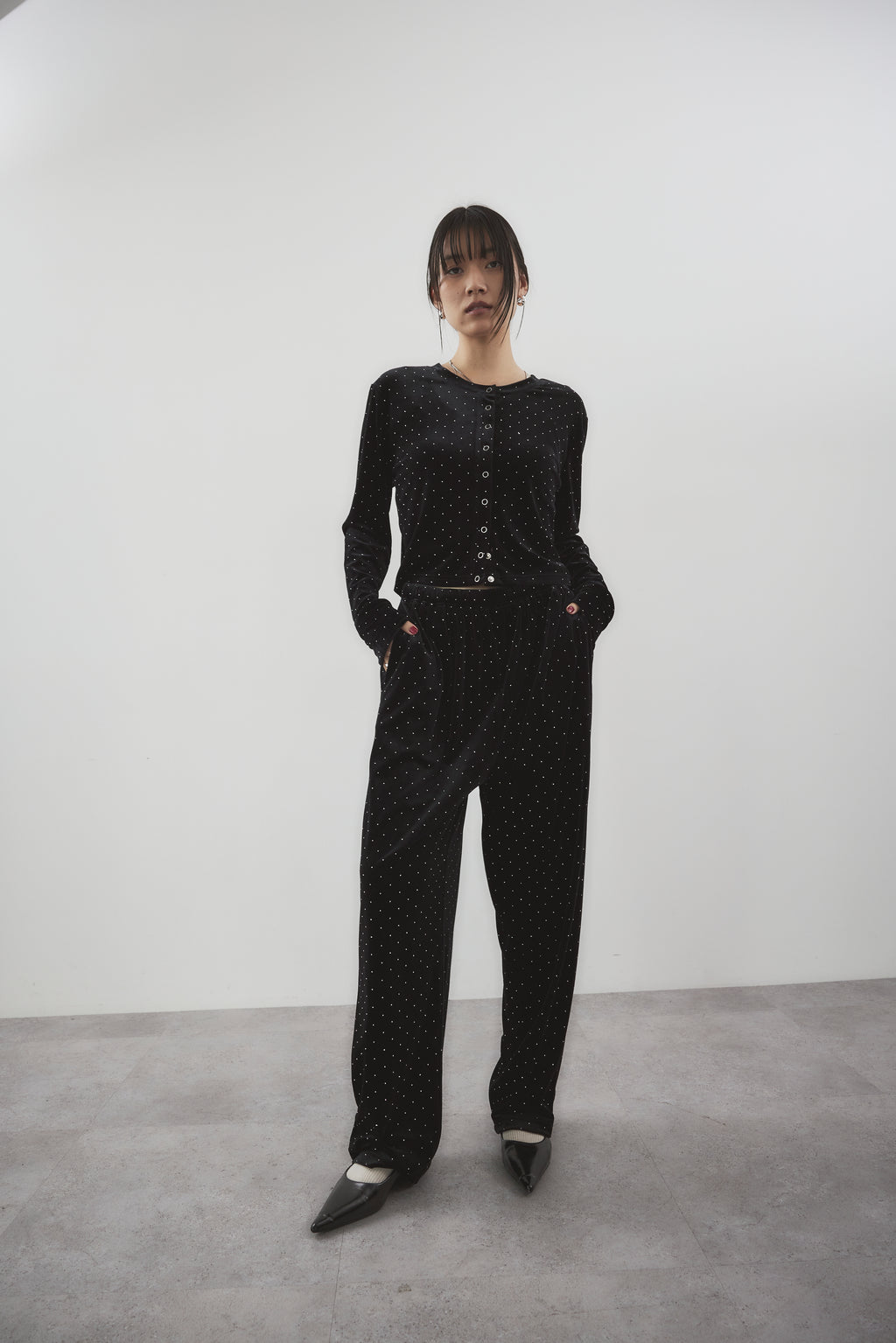 Shiny dot velour pants