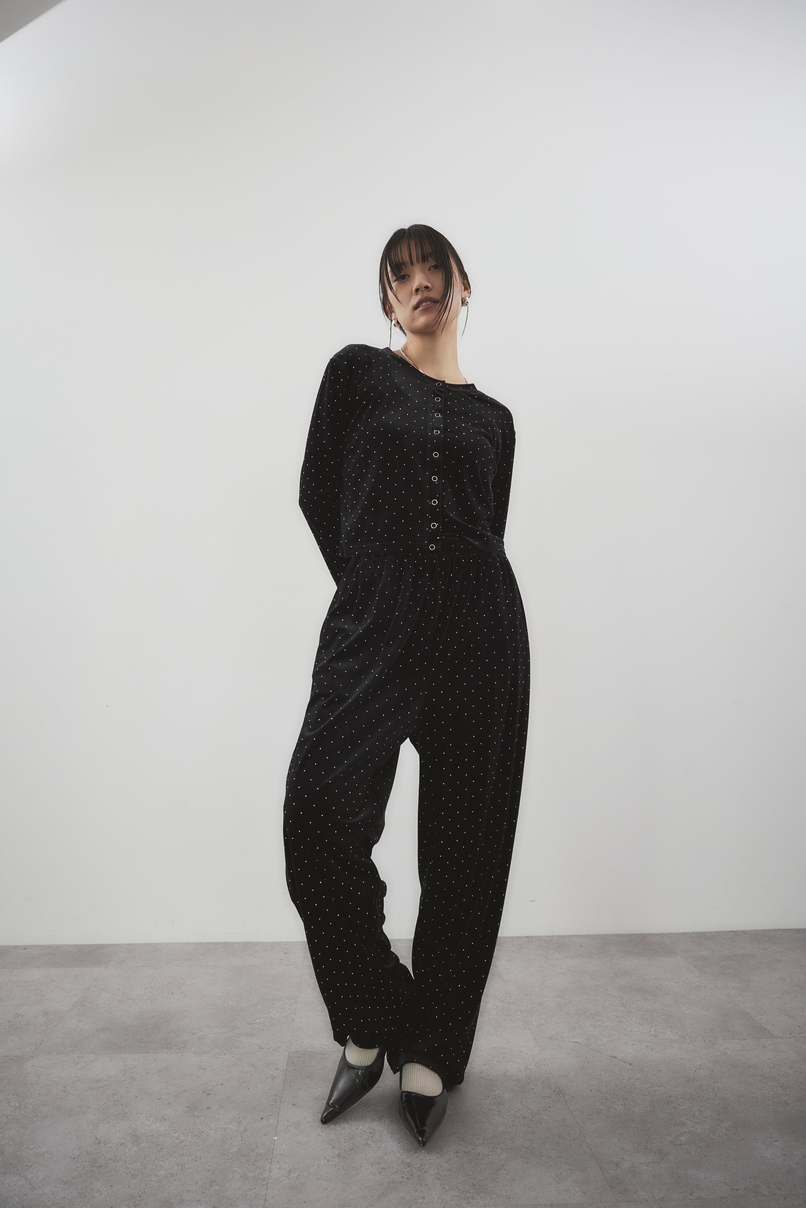 Shiny dot velour pants