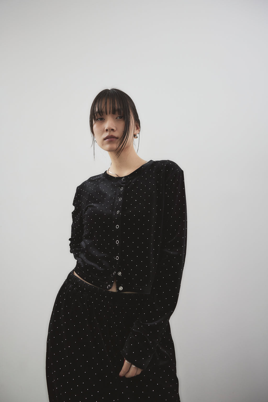 Shiny dot velour cardigan