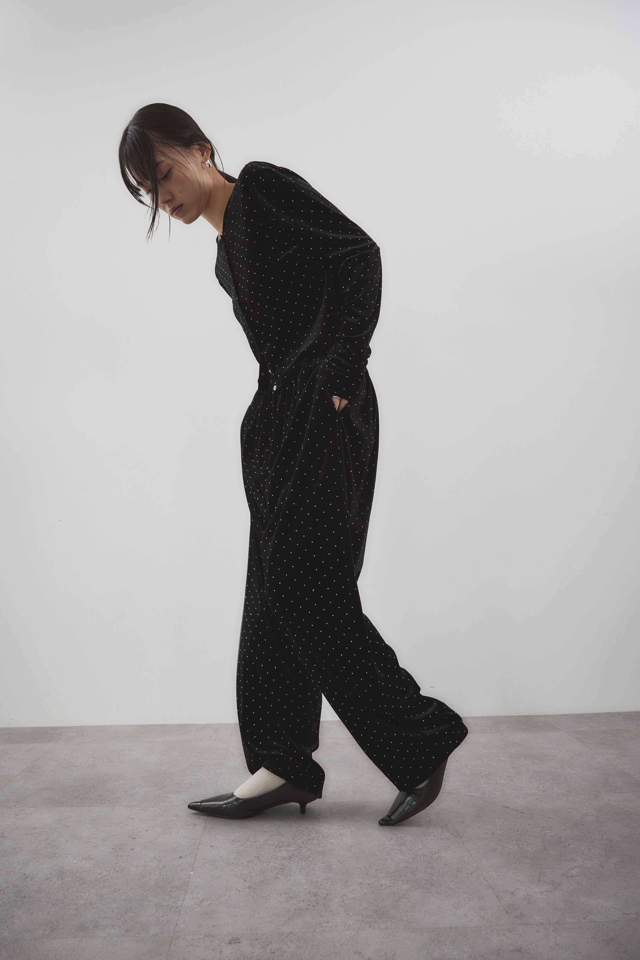 Shiny dot velour pants