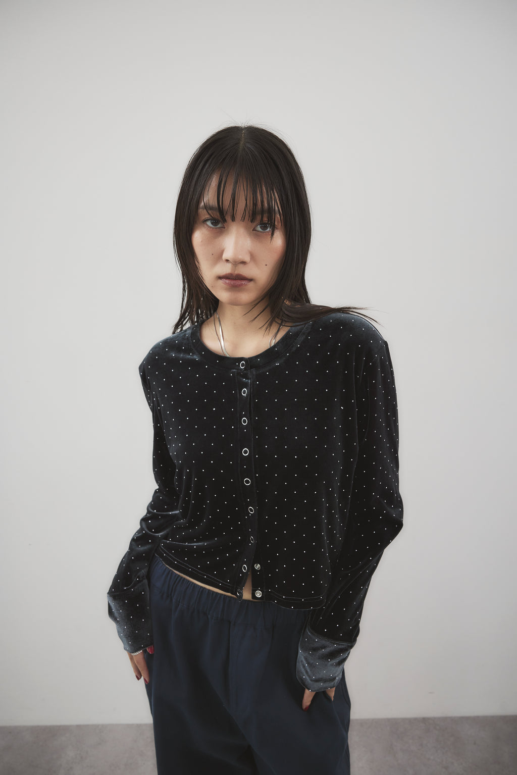 Shiny dot velour cardigan