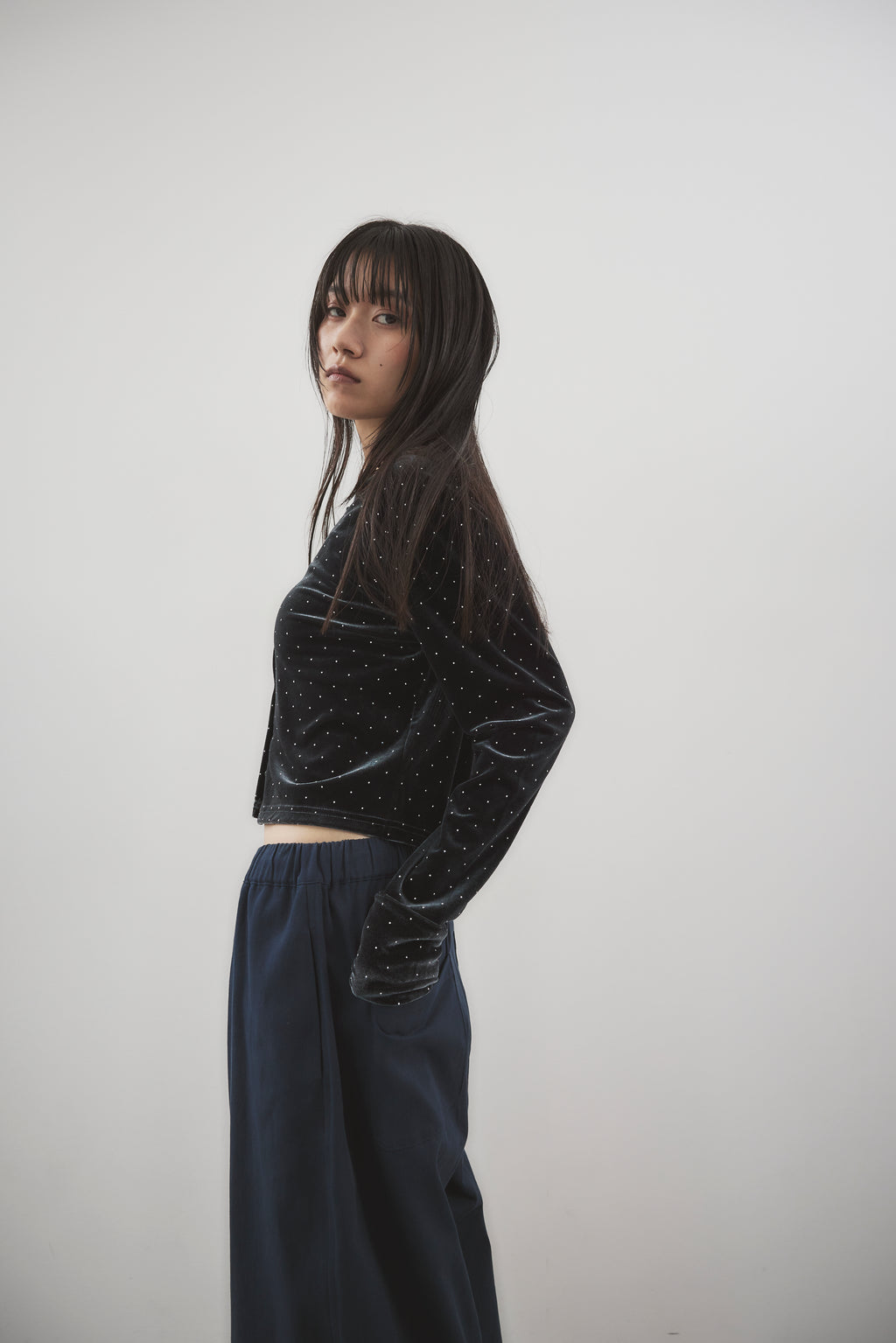 Shiny dot velour cardigan