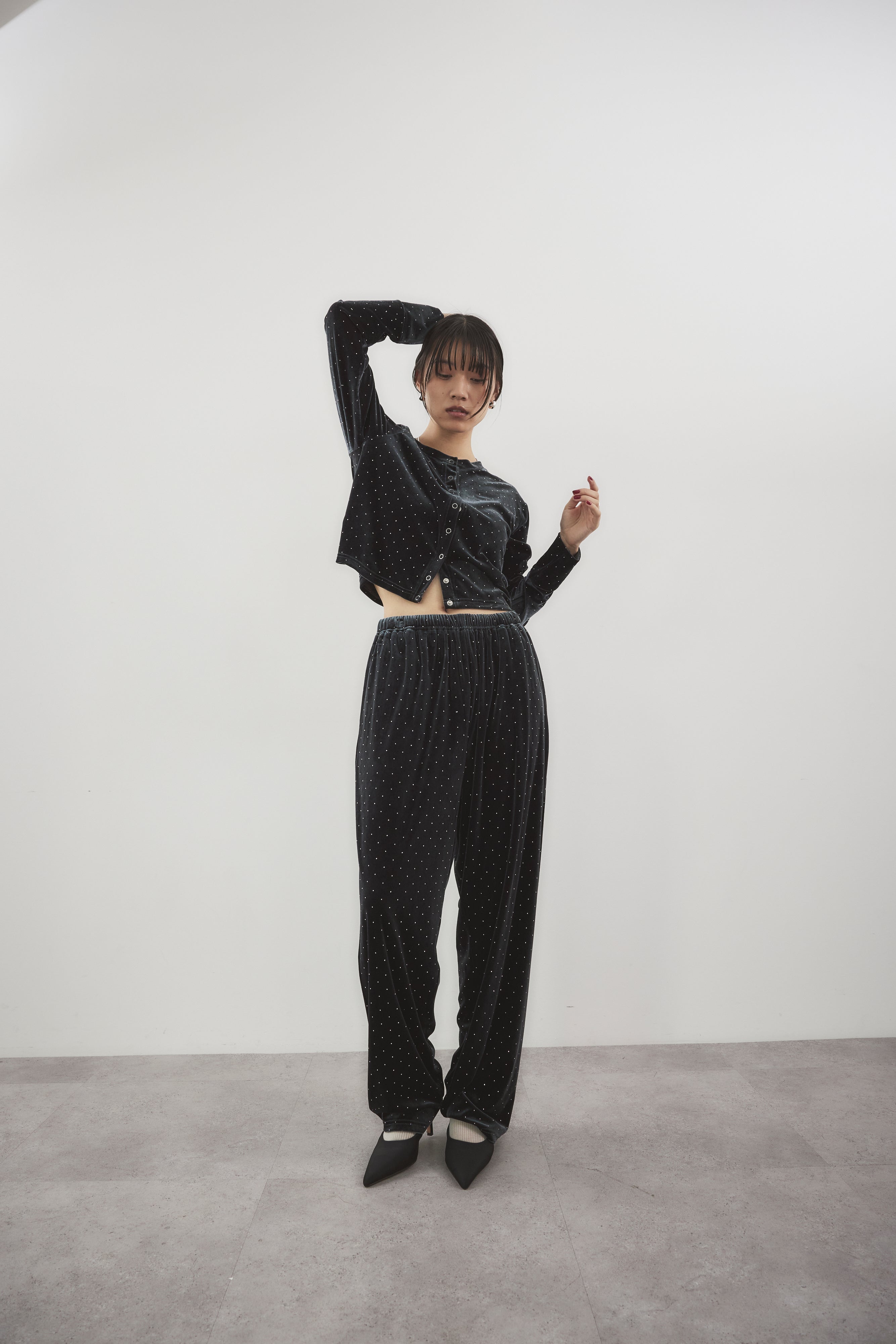 Shiny dot velour cardigan