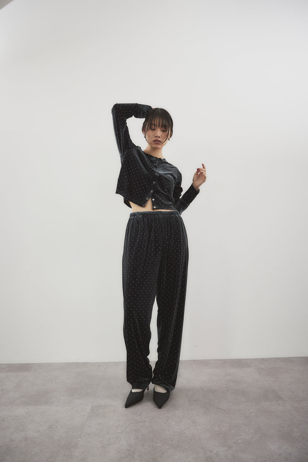 Shiny dot velour pants