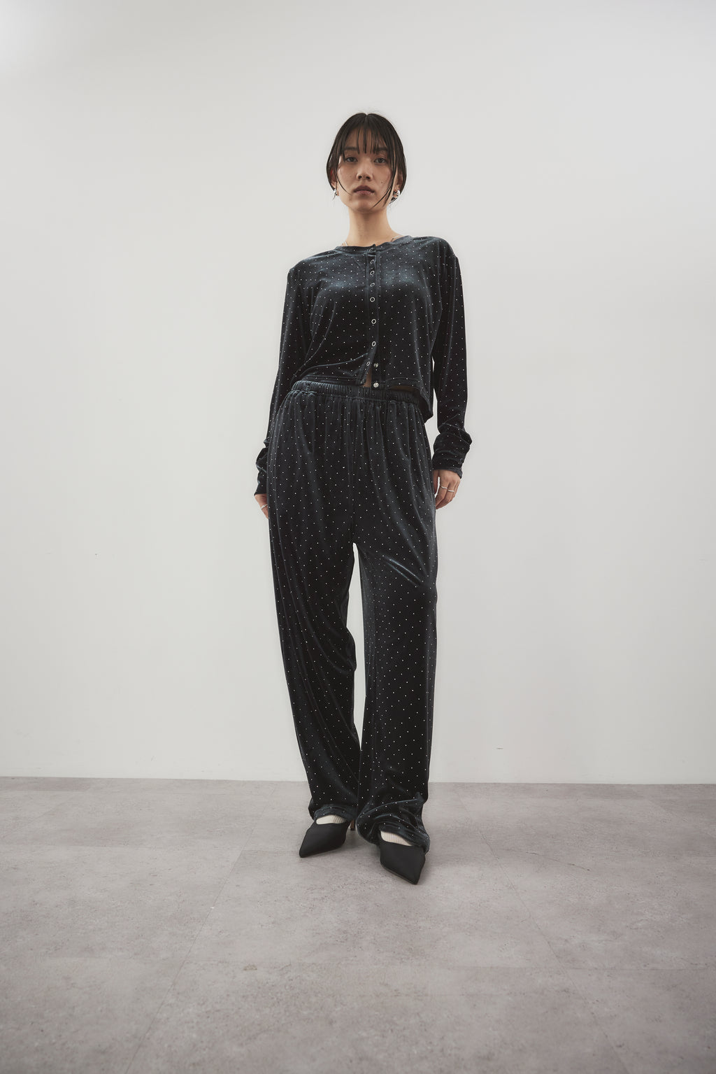 Shiny dot velour pants