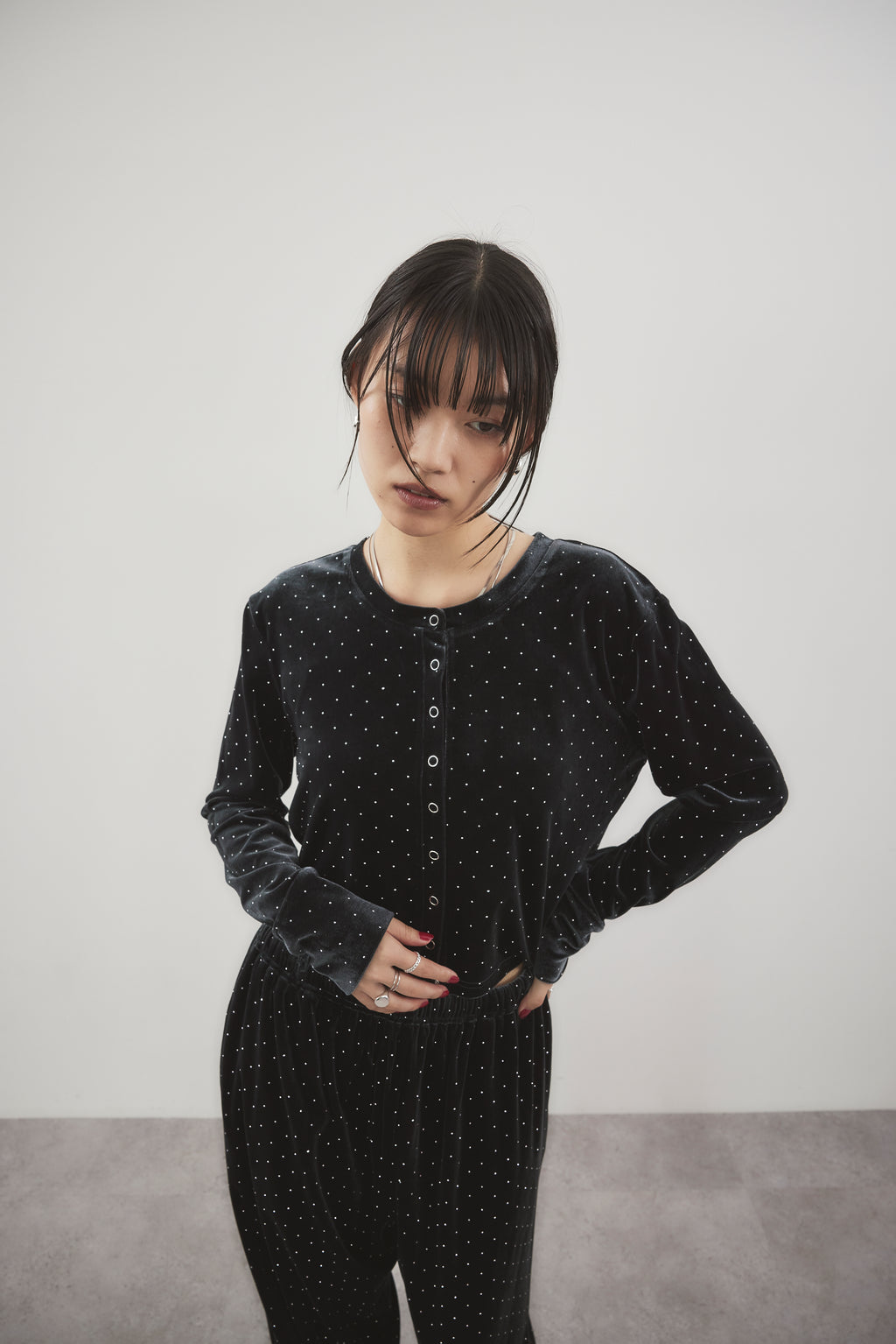 Shiny dot velour pants