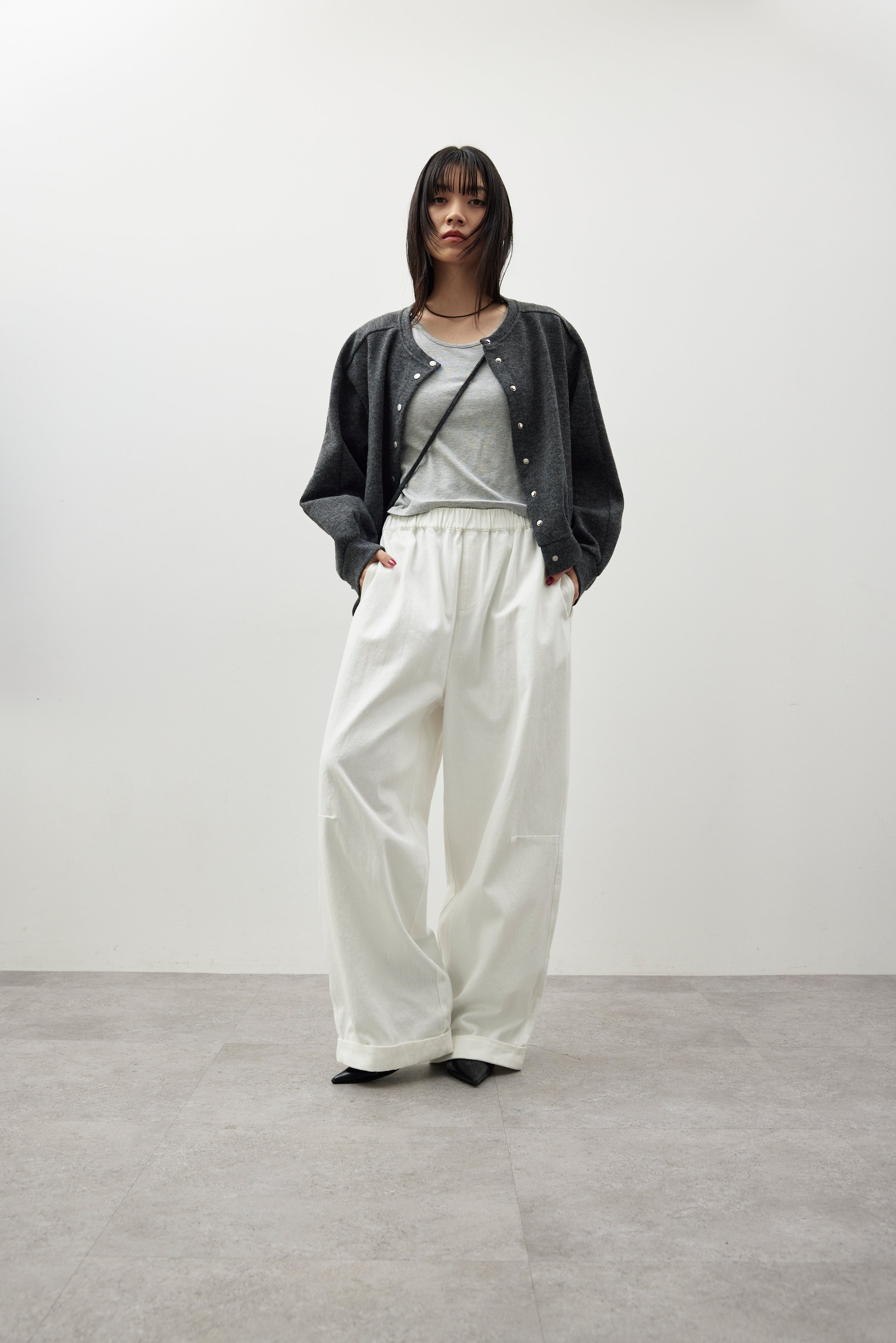 Cotton roll-up curved pants