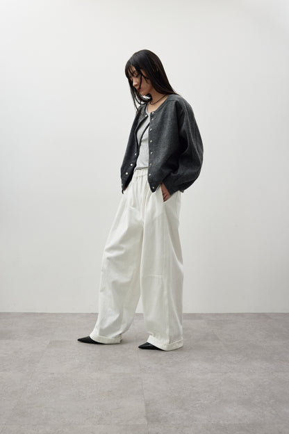Cotton roll-up curved pants