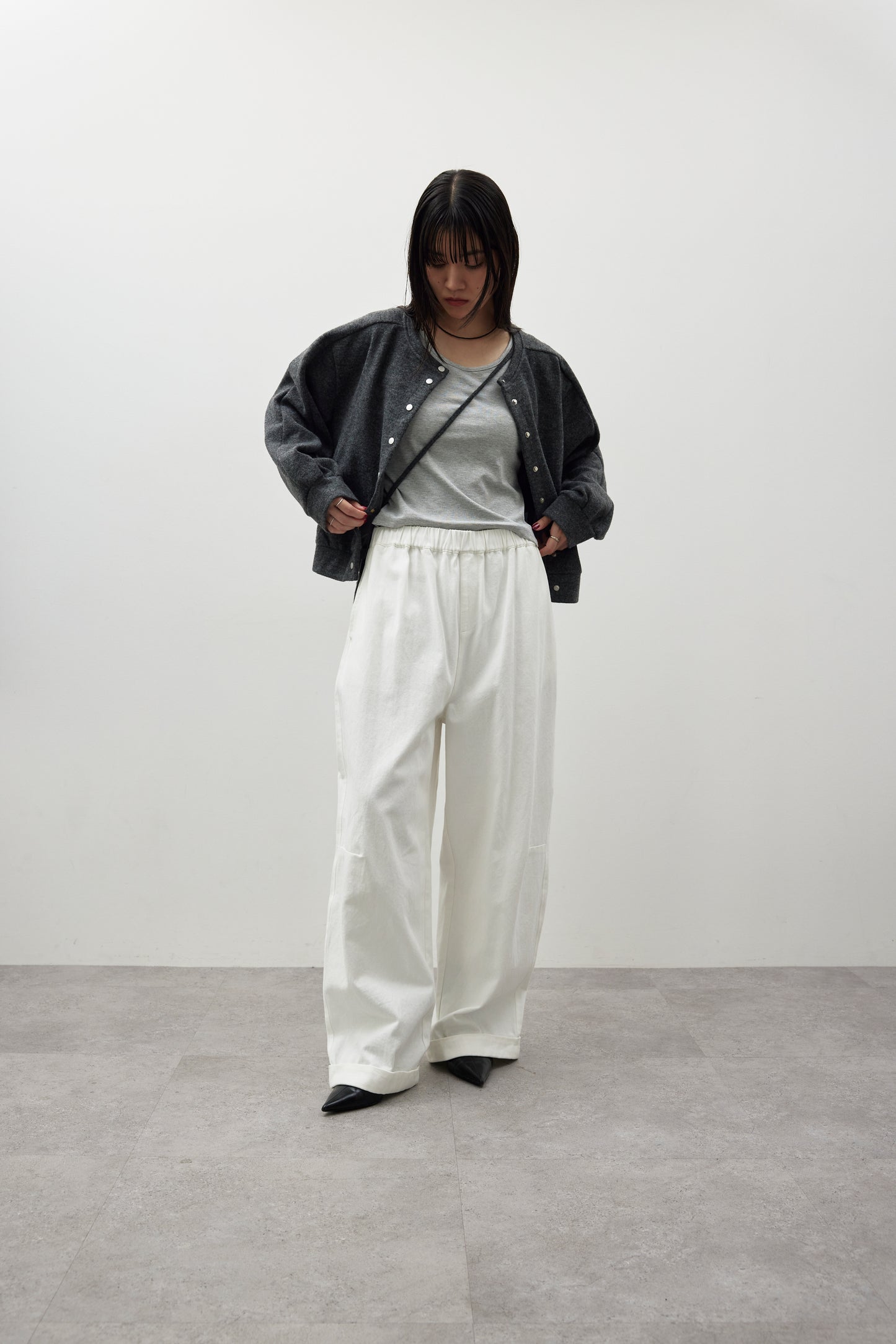 Cotton roll-up curved pants