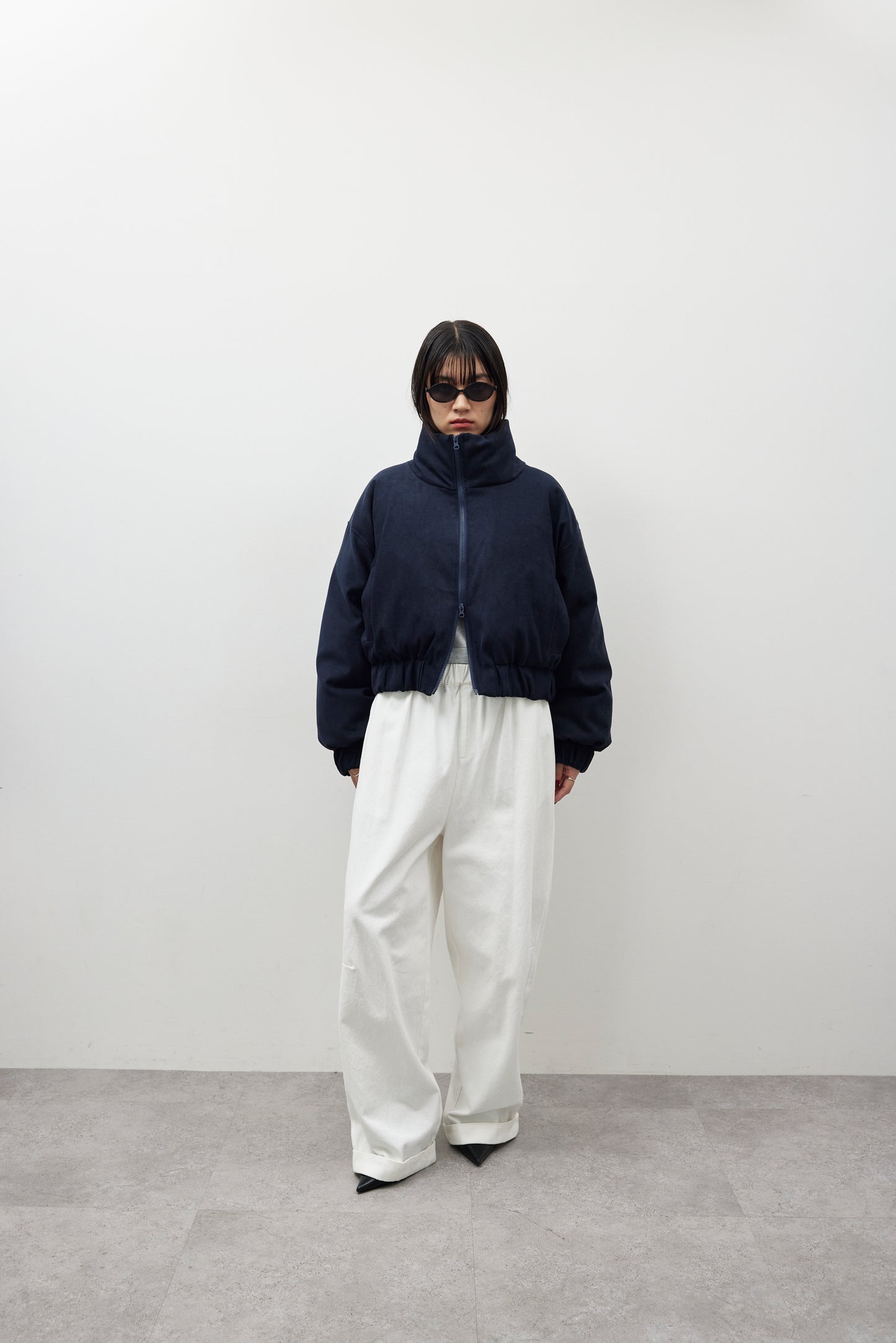 Cotton roll-up curved pants