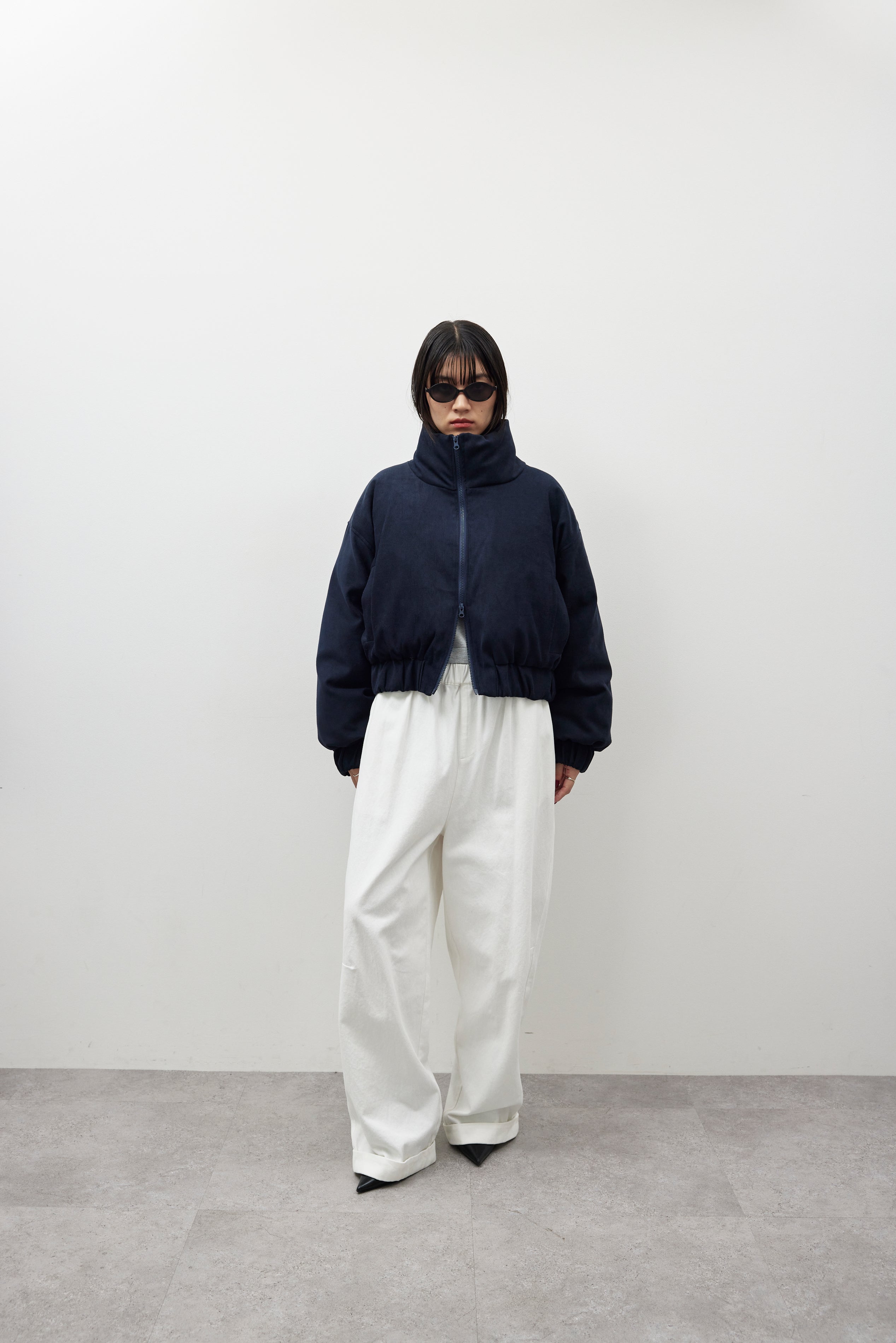 Cotton roll-up curved pants