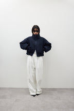 Cotton roll-up curved pants