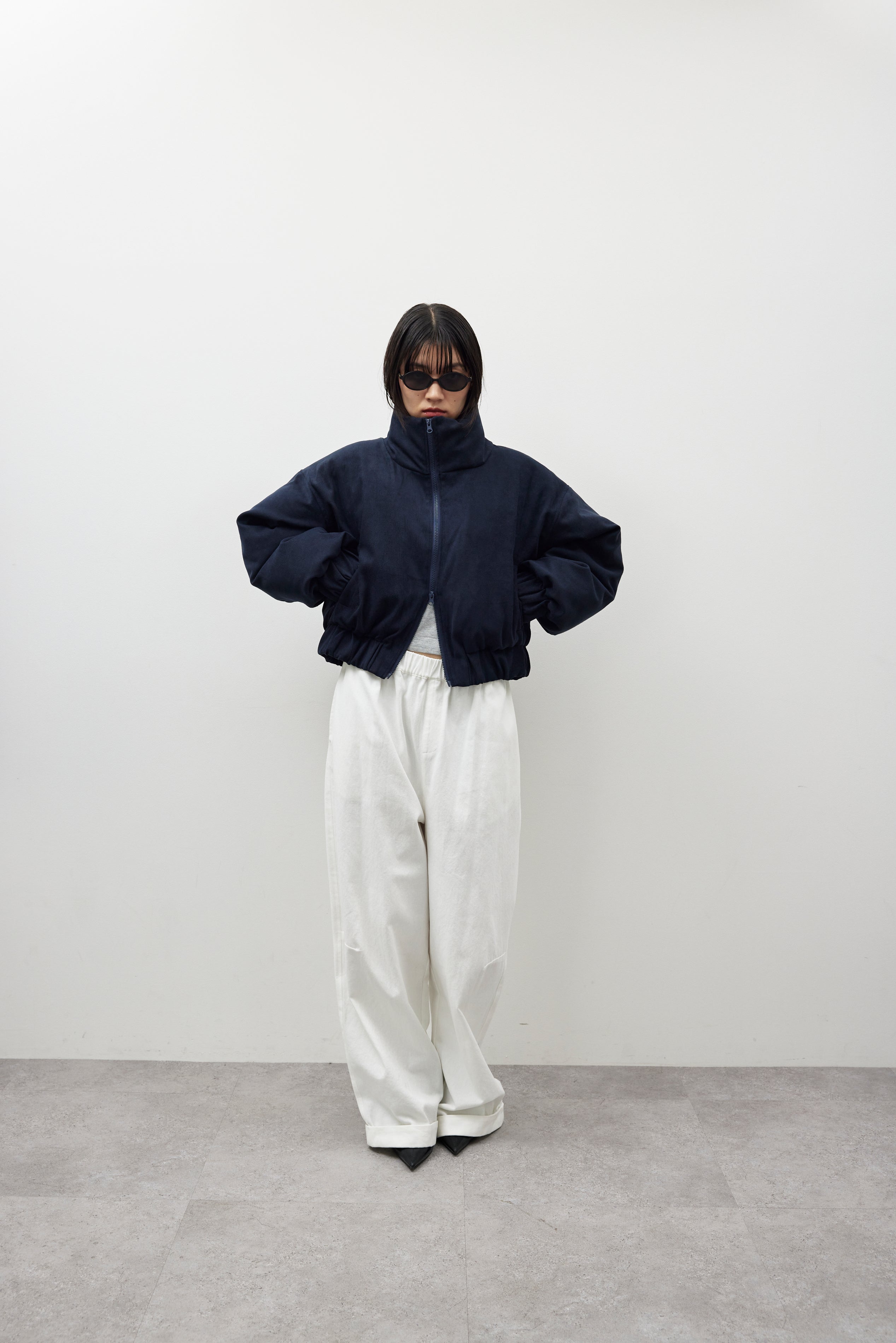 Cotton roll-up curved pants