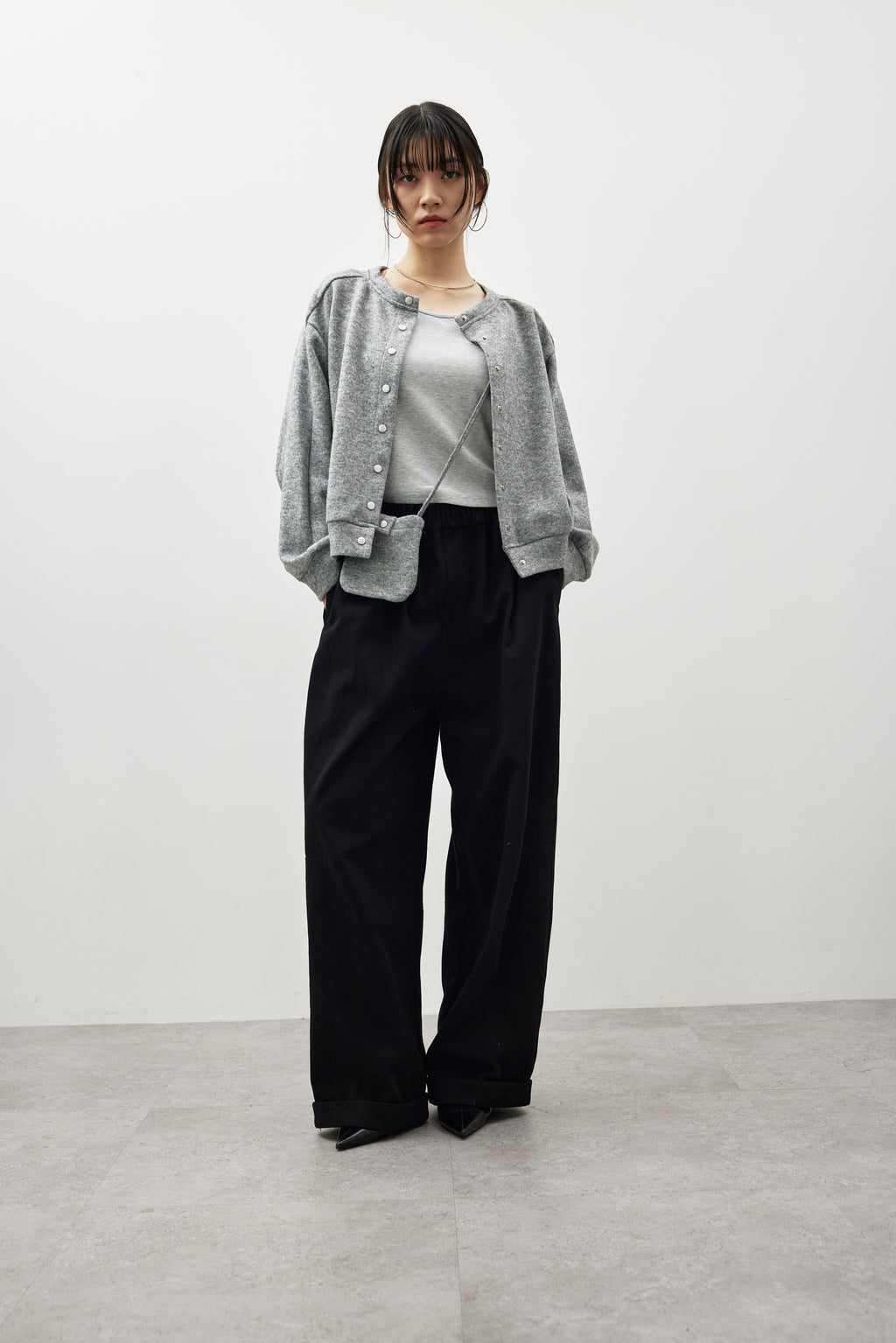 Cotton roll-up curved pants