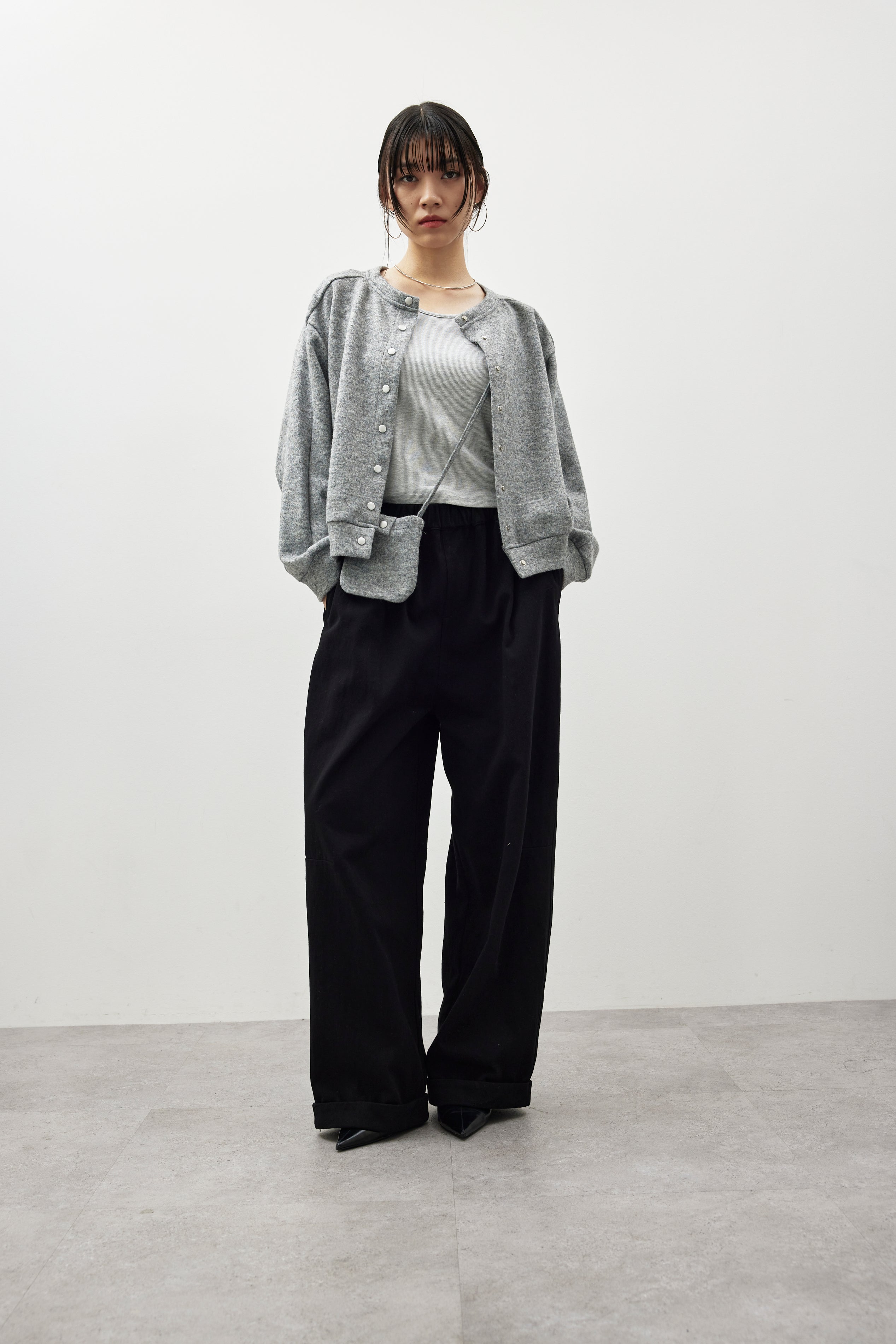 Cotton roll-up curved pants