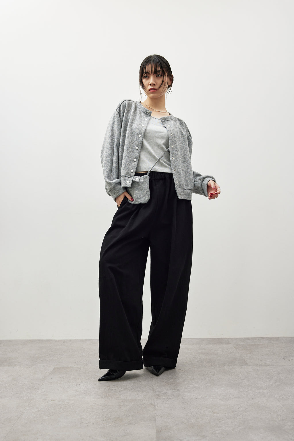 Cotton roll-up curved pants
