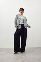 Cotton roll-up curved pants